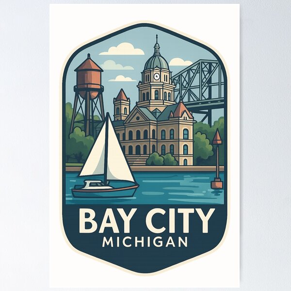 Item preview, Bay City Michigan Waterfront and Courthouse Scene designed and sold by Places On Earth.