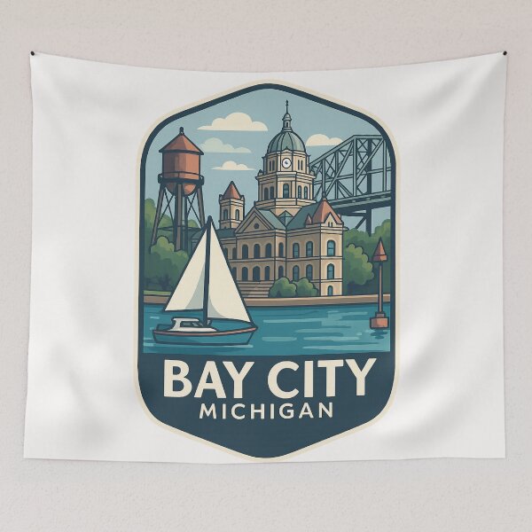 Item preview, Bay City Michigan Waterfront and Courthouse Scene designed and sold by Places On Earth.