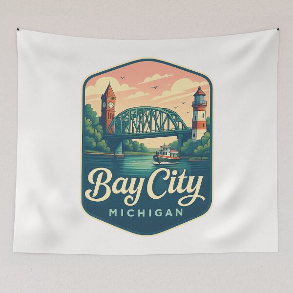 Item preview, Bay City Michigan Riverfront with Lighthouse and Drawbridge designed and sold by Places On Earth.