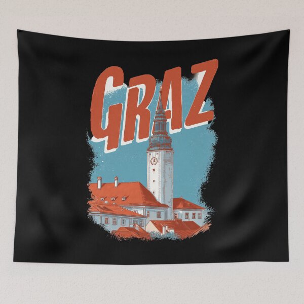 Item preview, Graz, Austria motif with clock tower and old town – vintage city illustration designed and sold by Meiersbeste.