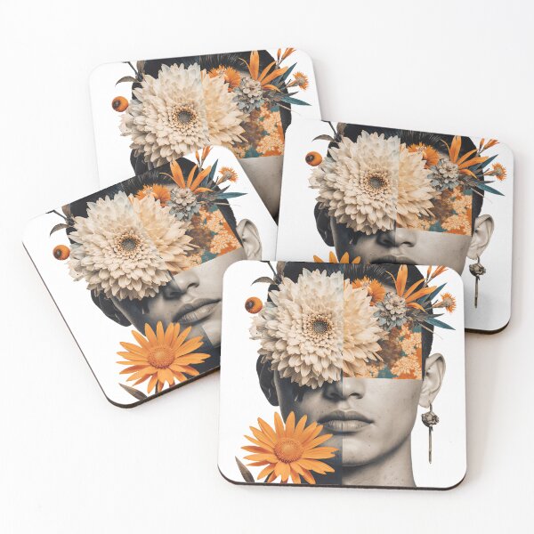Item preview, Artwork features a human face blended with flowers, showcasing creativity through mixed media techniques and vibrant colors designed and sold by SpaceartLilu.