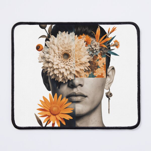 Item preview, Artwork features a human face blended with flowers, showcasing creativity through mixed media techniques and vibrant colors designed and sold by SpaceartLilu.