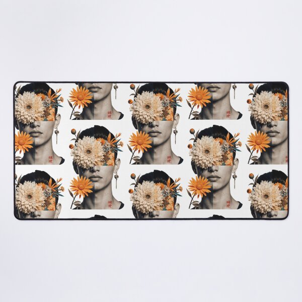 Item preview, Artwork features a human face blended with flowers, showcasing creativity through mixed media techniques and vibrant colors designed and sold by SpaceartLilu.