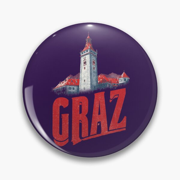 Item preview, Graz, Austria motif with clock tower and red roofs – retro city illustration designed and sold by Meiersbeste.