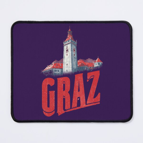 Item preview, Graz, Austria motif with clock tower and red roofs – retro city illustration designed and sold by Meiersbeste.