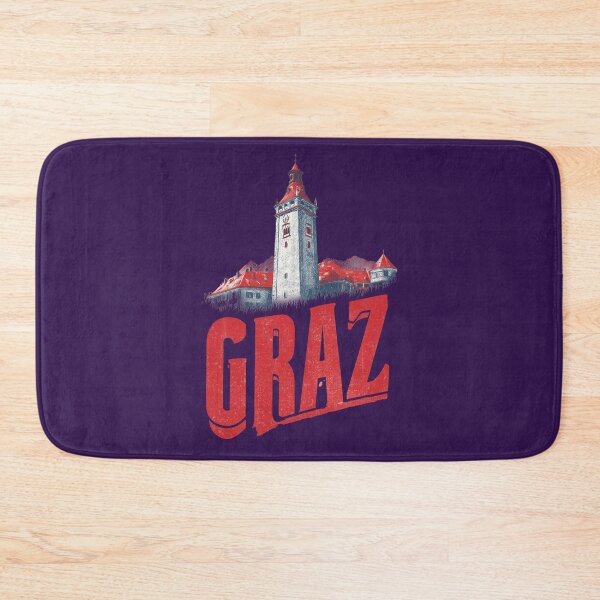 Item preview, Graz, Austria motif with clock tower and red roofs – retro city illustration designed and sold by Meiersbeste.