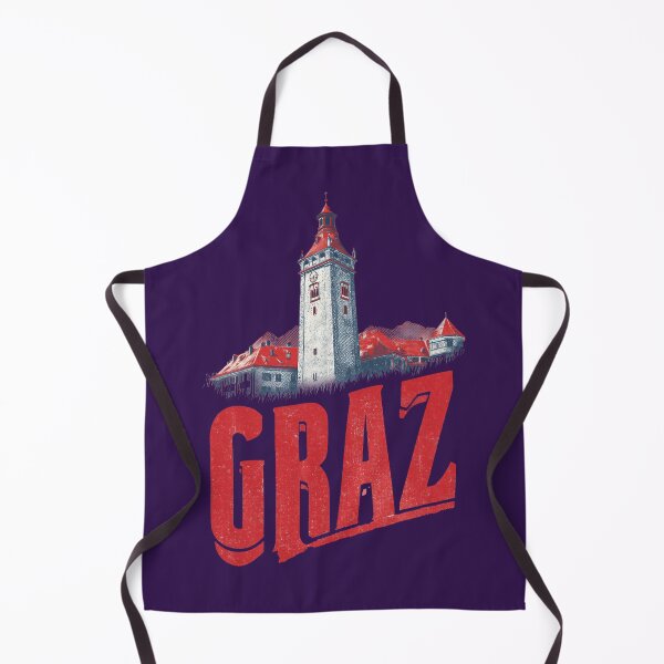 Item preview, Graz, Austria motif with clock tower and red roofs – retro city illustration designed and sold by Meiersbeste.