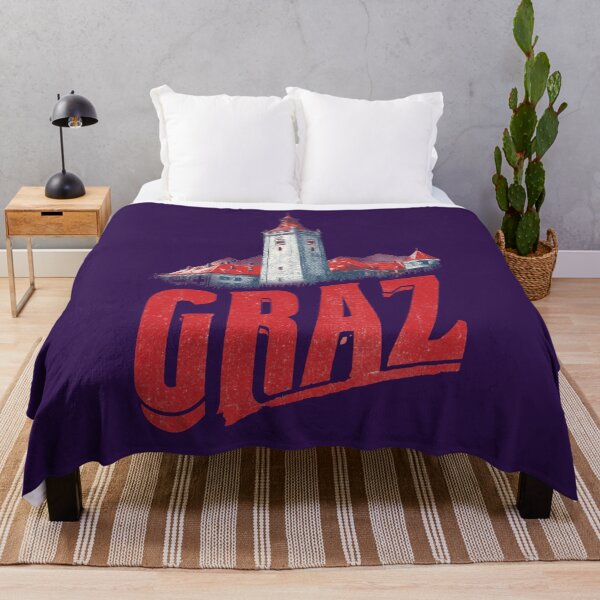 Item preview, Graz, Austria motif with clock tower and red roofs – retro city illustration designed and sold by Meiersbeste.