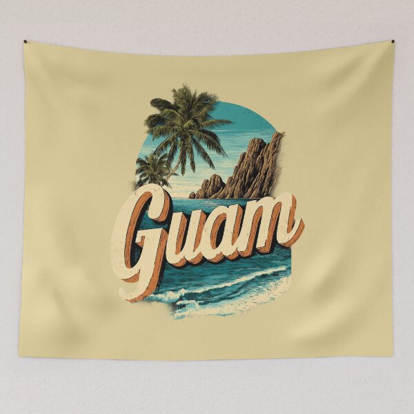 Item preview, Guam island motif with palm trees, cliffs and waves – Tropical Pacific design designed and sold by Meiersbeste.
