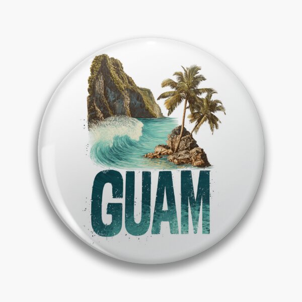 Item preview, Guam Pacific island scene with cliffs, palm trees and breaking waves designed and sold by Meiersbeste.