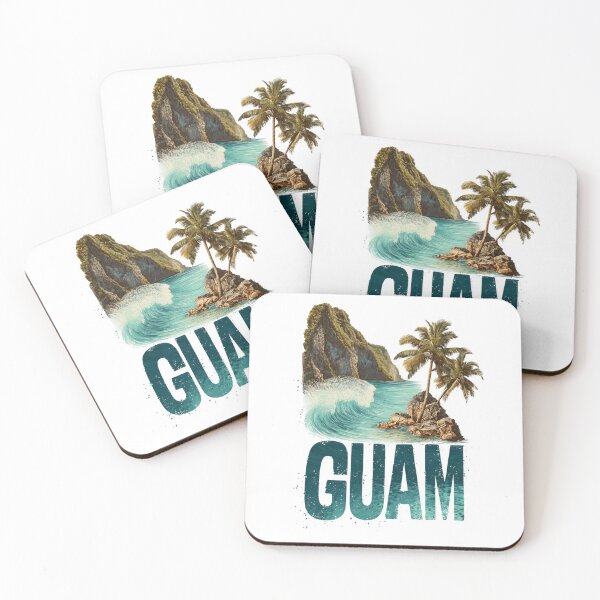 Item preview, Guam Pacific island scene with cliffs, palm trees and breaking waves designed and sold by Meiersbeste.