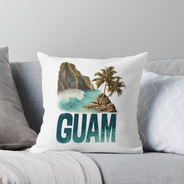 Item preview, Guam Pacific island scene with cliffs, palm trees and breaking waves designed and sold by Meiersbeste.