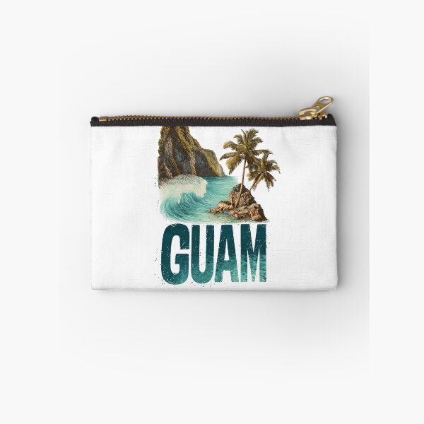 Item preview, Guam Pacific island scene with cliffs, palm trees and breaking waves designed and sold by Meiersbeste.