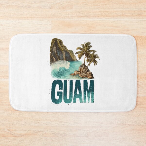 Item preview, Guam Pacific island scene with cliffs, palm trees and breaking waves designed and sold by Meiersbeste.
