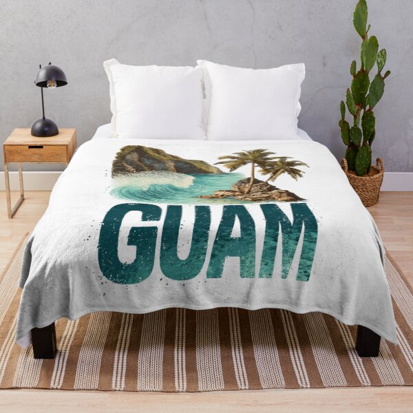 Item preview, Guam Pacific island scene with cliffs, palm trees and breaking waves designed and sold by Meiersbeste.
