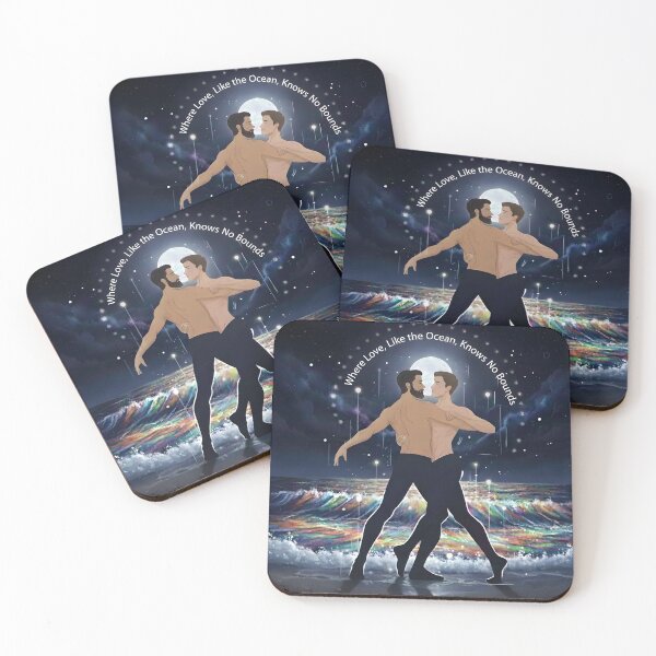 Item preview, Romantic beach silhouettes of two men dancing beneath a glowing moon. designed and sold by Elando1212.