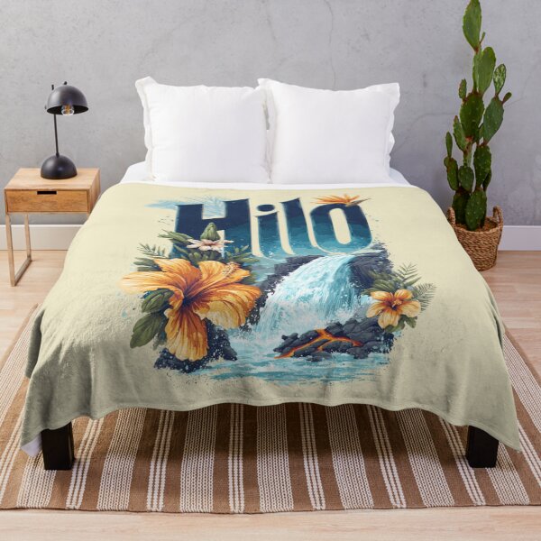 Item preview, Hilo Hawaii motif with waterfall and hibiscus flowers – Tropical jungle illustration designed and sold by Meiersbeste.