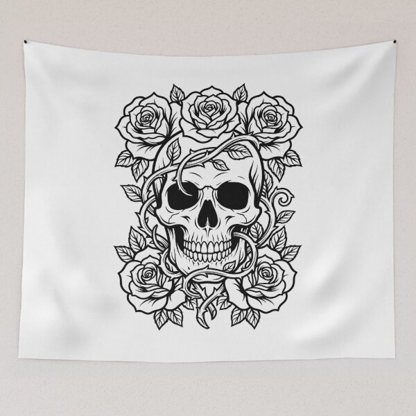 Item preview, Skull and Roses, gothic floral skull gift, dark aesthetic tattoo style graphic tee designed and sold by saloui.