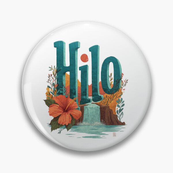 Item preview, Hilo Hawaii motif with waterfall, hibiscus and lettering designed and sold by Meiersbeste.