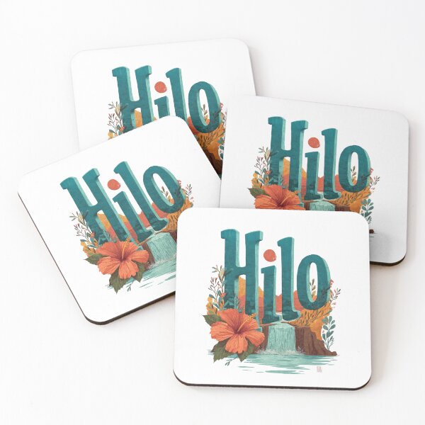 Item preview, Hilo Hawaii motif with waterfall, hibiscus and lettering designed and sold by Meiersbeste.