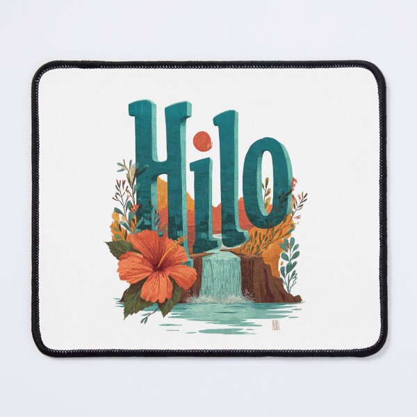 Item preview, Hilo Hawaii motif with waterfall, hibiscus and lettering designed and sold by Meiersbeste.