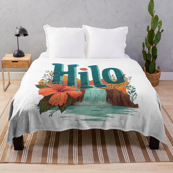 Item preview, Hilo Hawaii motif with waterfall, hibiscus and lettering designed and sold by Meiersbeste.