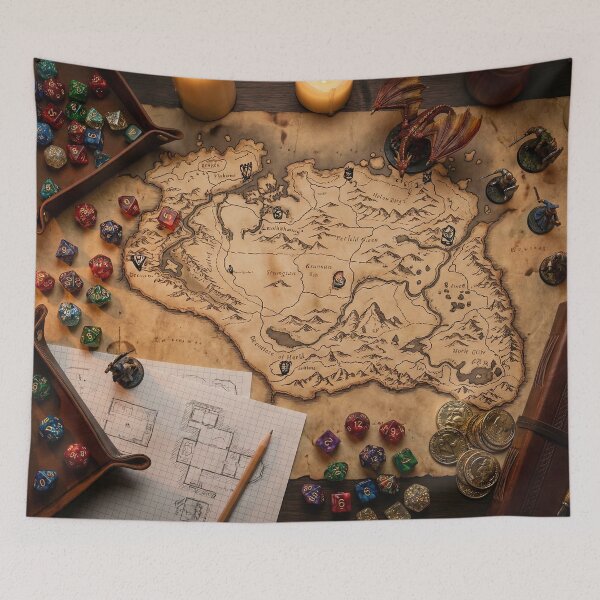Item preview, Dungeon Master's Table - Fantasy RPG Map & Dice Knolling designed and sold by SavinMercantile.