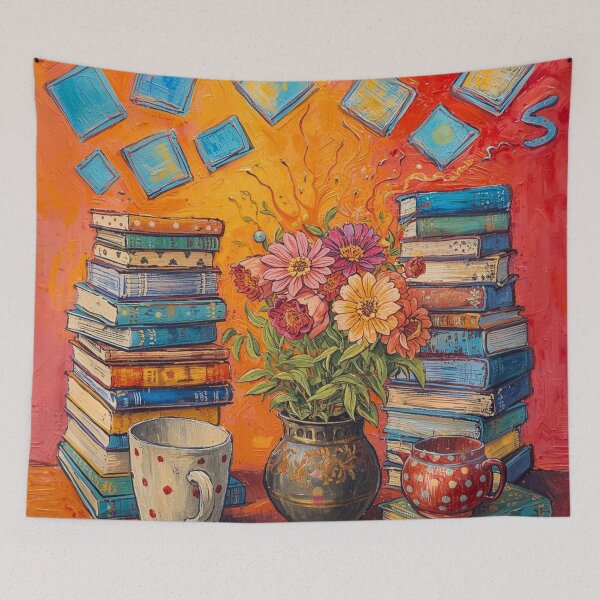 Item preview, Colorful Books and Flowers Arrangement designed and sold by Modern-Tropical.