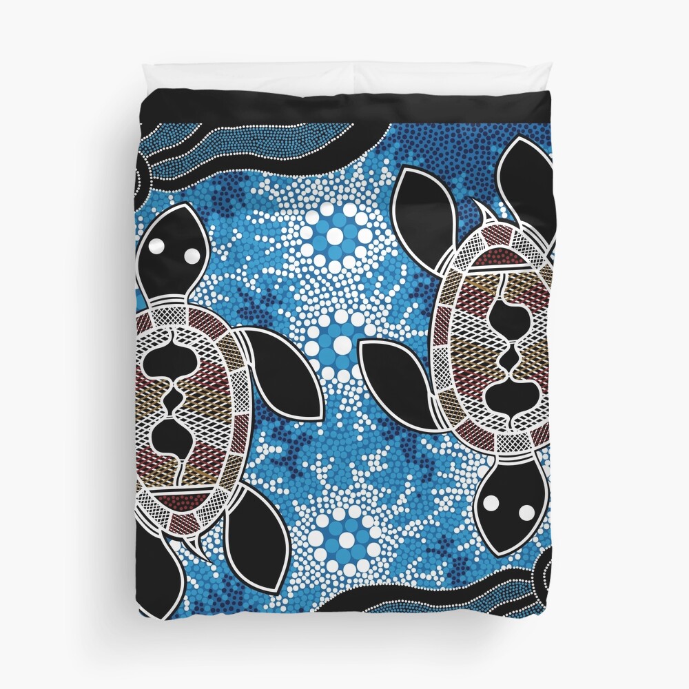 Authentic Aboriginal Art - Sea Turtles Duvet Cover