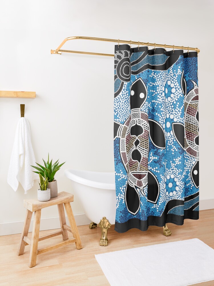 Alternate view of Authentic Aboriginal Art - Sea Turtles Shower Curtain