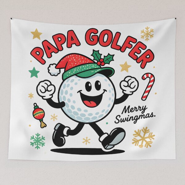 Item preview, Papa Golfer Christmas Golf Tee – Retro Cartoon Holiday Shirt designed and sold by MKV Design.