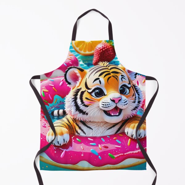 Item preview, Happy Tiger Cub Floating in a Glossy Strawberry Donut – Summer Cute Art designed and sold by 4TinyPaws.