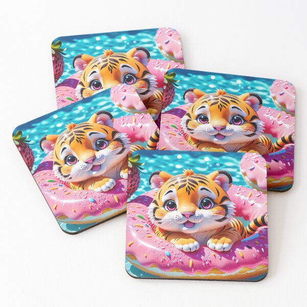 Item preview, Smiling Tiger Cub in Pink Dessert Float – Fun Summer Pool Artwork designed and sold by 4TinyPaws.