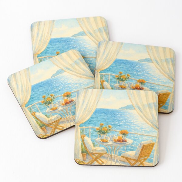 Item preview, Morning Sea Balcony Watercolor Print, Coastal Breakfast View Art designed and sold by BeaconMarketing.
