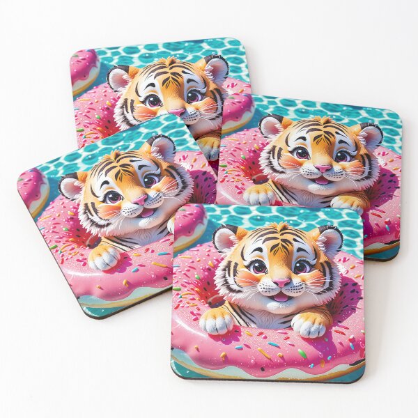 Item preview, Bubblegum Pink Donut Tiger – Cute Floating Cub in Summer Water designed and sold by 4TinyPaws.