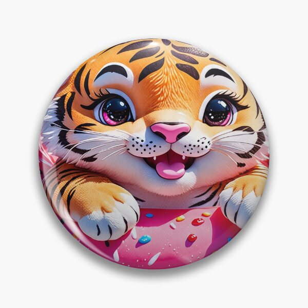 Artikelvorschau, Tropisches Tigerjunges planscht in einem rosa Donut-Schwimmbad – süß und farbenfroh entworfen und verkauft von 4TinyPaws.
