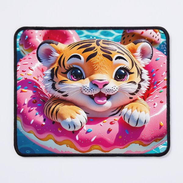 Item preview, Tropical Tiger Cub Splashing in a Pink Donut Float – Cute & Colorful designed and sold by 4TinyPaws.