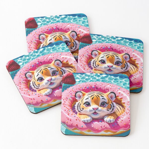 Item preview, Cute Tiger Cub Peeking Over Donut Float – Bright Summer Pool Scene designed and sold by 4TinyPaws.