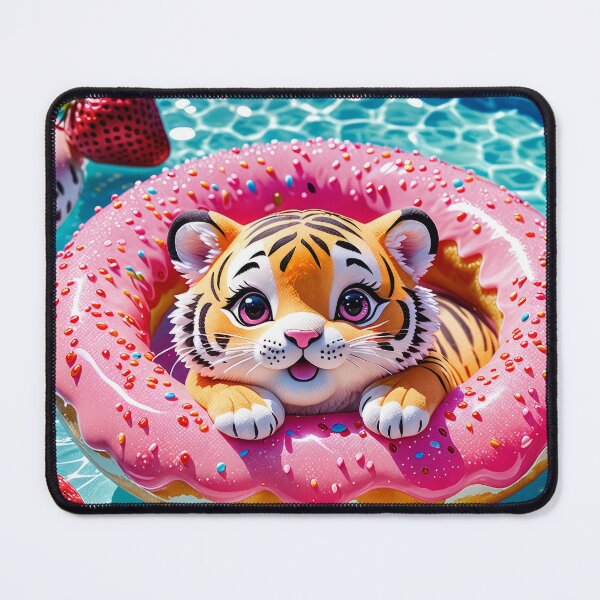 Item preview, Cute Tiger Cub Peeking Over Donut Float – Bright Summer Pool Scene designed and sold by 4TinyPaws.