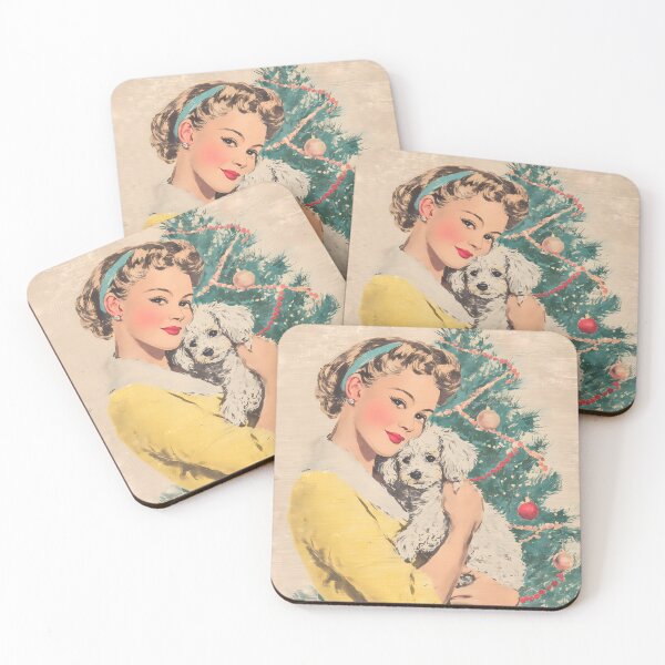 Item preview, Vintage Christmas Woman with Maltipoo Retro Holiday Dog Illustration designed and sold by Maison Bernette Agnese.