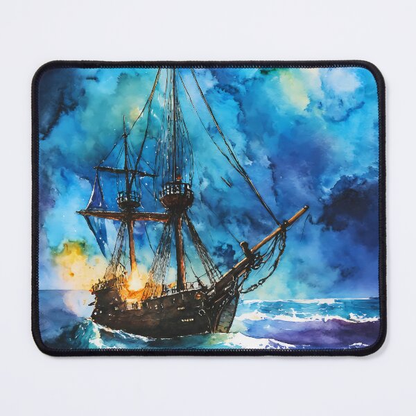 Item preview, Midnight Voyage – Pirate Ship in a Starry Ocean designed and sold by soulfulpalette.