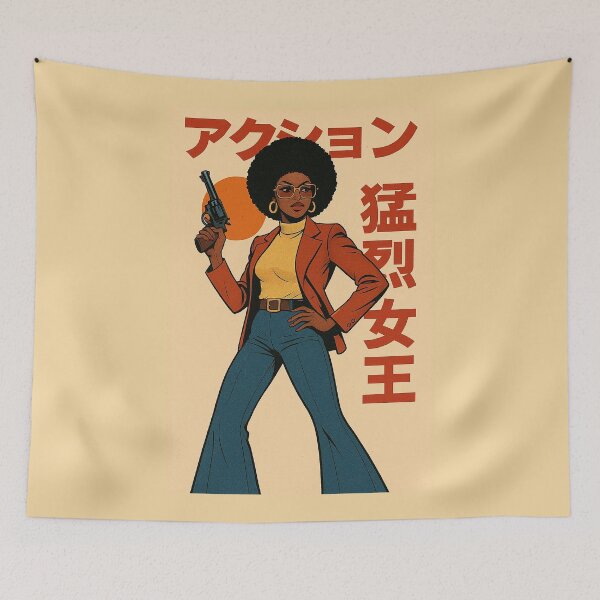 Item preview, Fierce Queen – Vintage Japanese Black Female Action Heroine Poster designed and sold by DiamondSkyShirt.