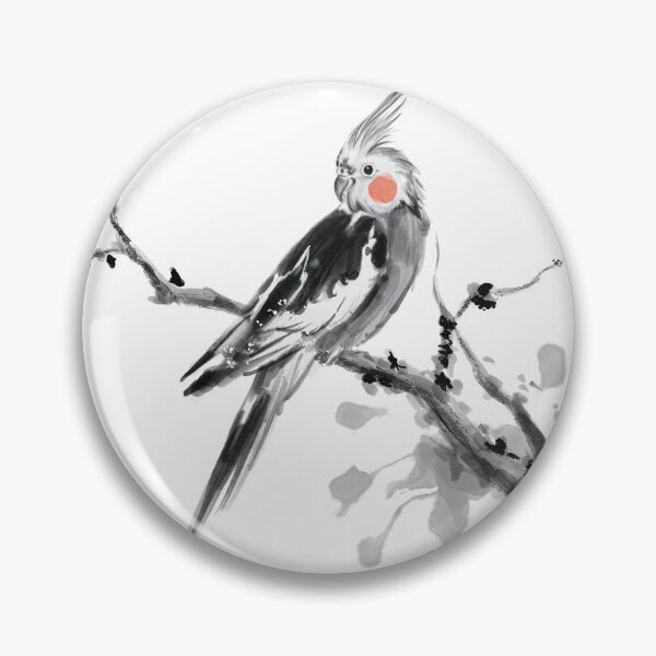 Item preview, Japanese Sumie Ink Cockatiel, Elegant Black and White Bird Art, Tiel on Branch designed and sold by Rockabird75.