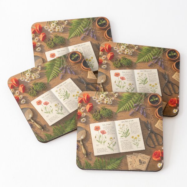 Item preview, Vintage Botanist Study - Field Journal & Wildflowers Knolling designed and sold by SavinMercantile.
