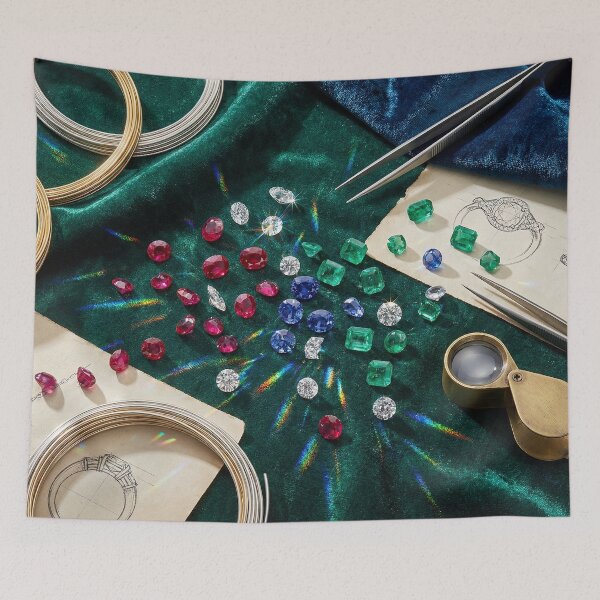 Item preview, The Jeweler's Workbench - Gemstones, Gold & Velvet Flat Lay designed and sold by SavinMercantile.