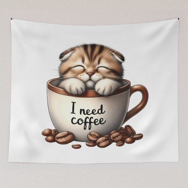 Item preview, Brown Tabby Coffee Cat – Cute Kitten Sleeping in Mug | I Need Coffee Artwork designed and sold by Lulunza.