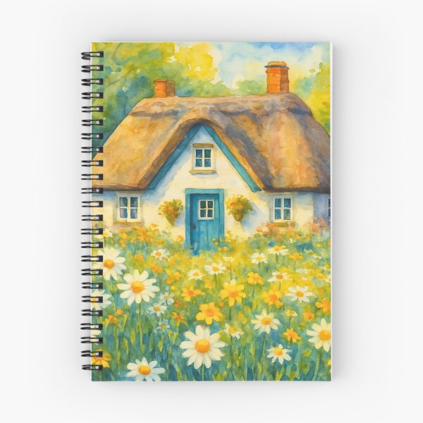 Item preview, Cottagecore Daisy Field Watercolor Print, Cozy Thatched Cottage Art designed and sold by BeaconMarketing.