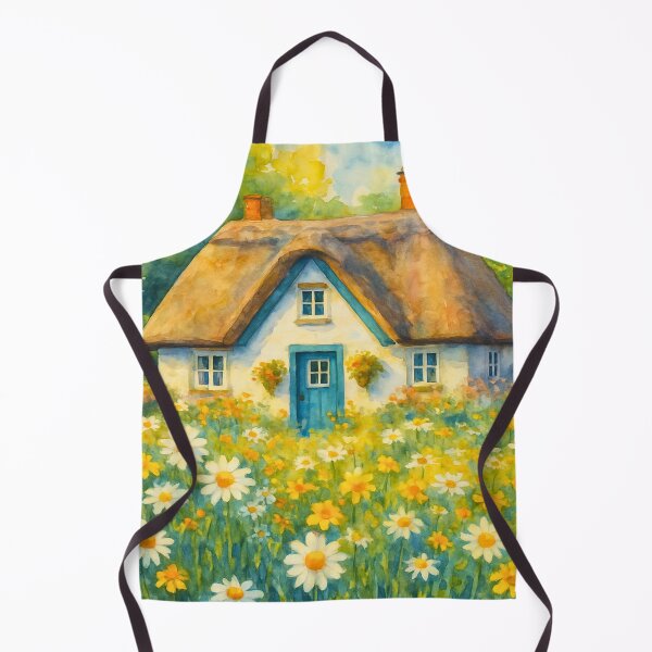Item preview, Cottagecore Daisy Field Watercolor Print, Cozy Thatched Cottage Art designed and sold by BeaconMarketing.