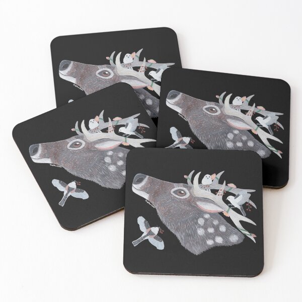 Item preview, Sika deer with snow fairies painting designed and sold by WolfRaven Creations.