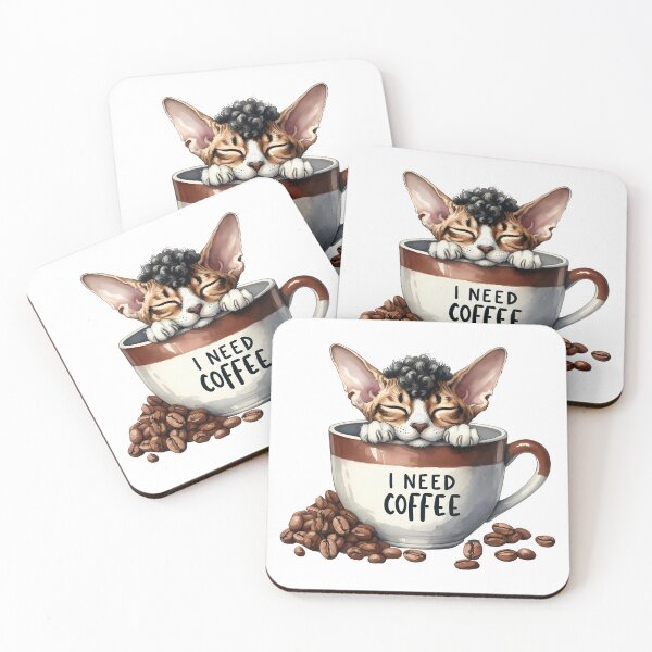 Item preview, Curly Ear Coffee Cat – Unique Devon Rex Kitten Art | I Need Coffee Cup Design designed and sold by Lulunza.